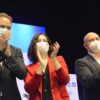 La candidata popular a la presidencia de la Comunidad, Isabel Díaz Ayuso, arropada por Ignacio Vázquez y Pedro Rollán en su visita a Torrejón