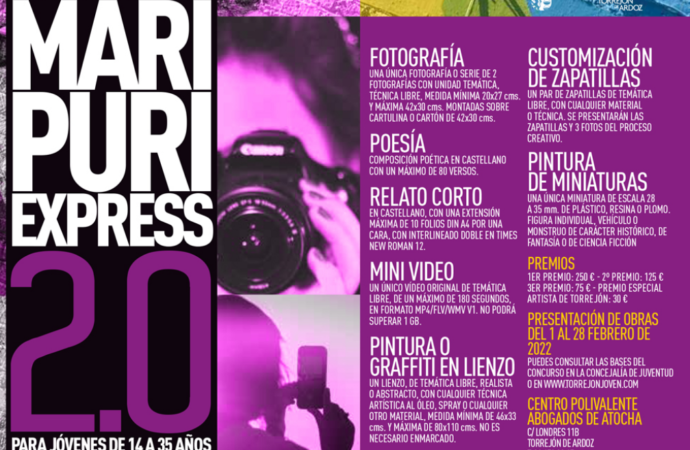 XXXII Concurso Mari Puri Express 2.0 en Torrejón: fotografía, poesía, relato corto, mini video, pintura, graffiti…