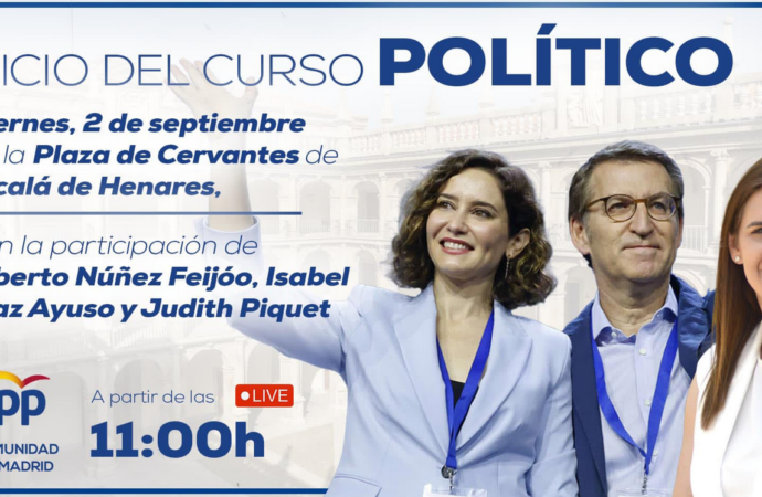 Feijóo y Ayuso, este viernes 2 de septiembre, en la Plaza de Cervantes de Alcalá de Henares