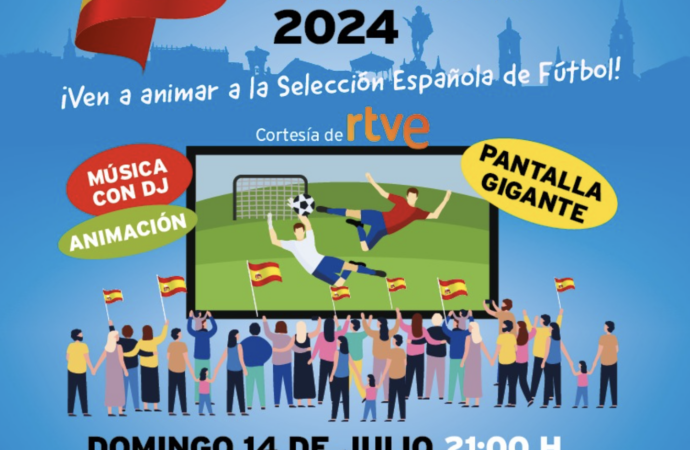 Pantalla gigante en la Plaza de Cervantes de Alcalá para ver la final de España