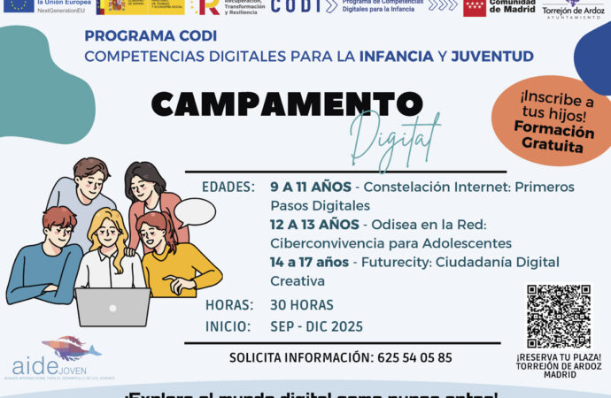 Talleres gratuitos de competencias digitales en Torrejón, dirigido a niños y jóvenes de entre los 9 y 17 años