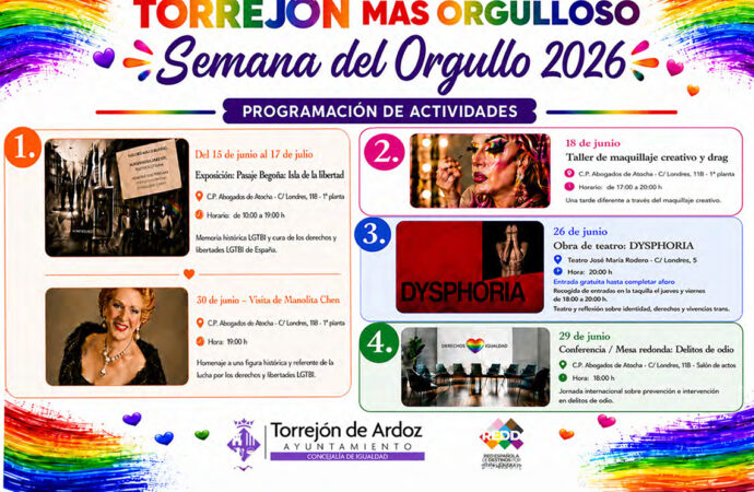Semana del Orgullo en Torrejón: programación de actividades hasta el 17 de julio