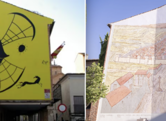 Así es el nuevo mural que sustituye al mural cervantino en la plaza de los Santos Niños de Alcalá